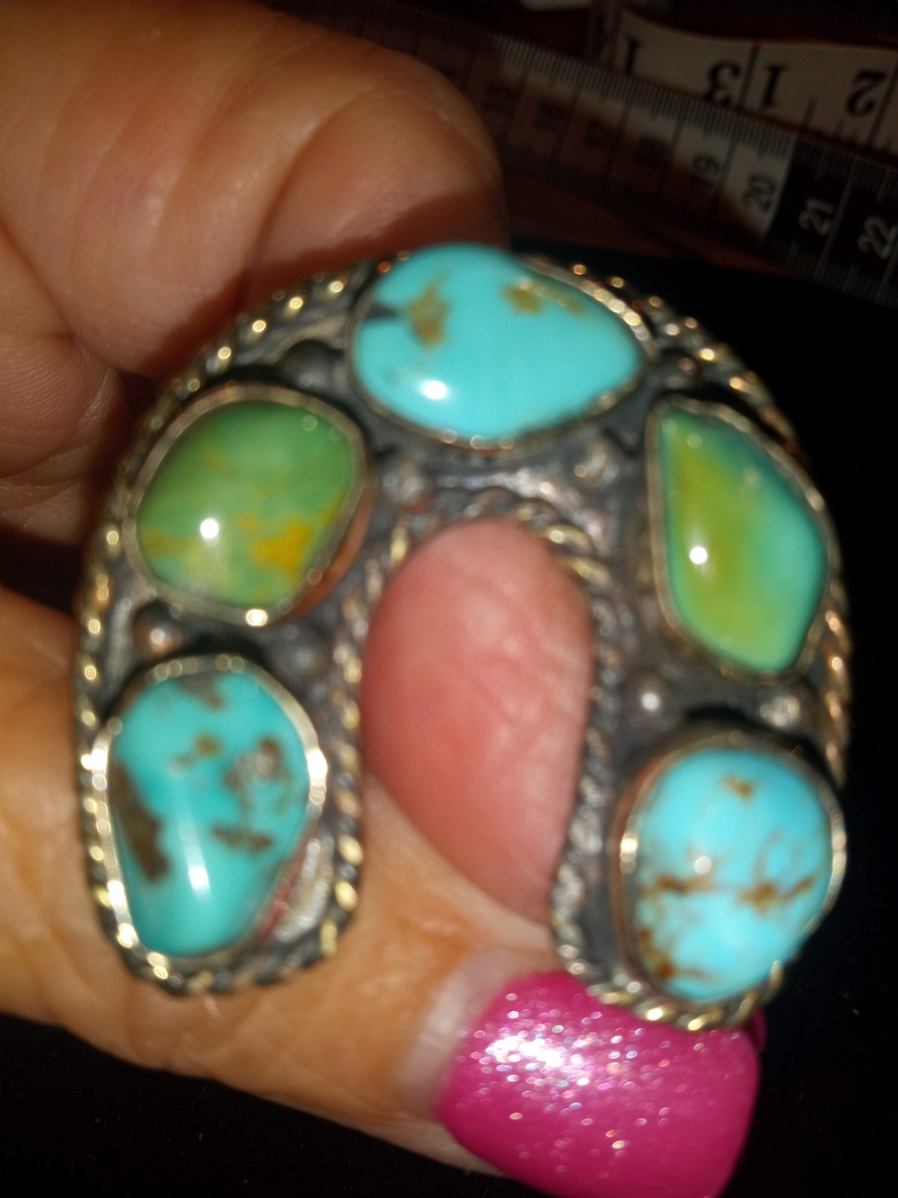 Turquoise and Green Stone Sterling Horseshoe Ring - Women Jewelry